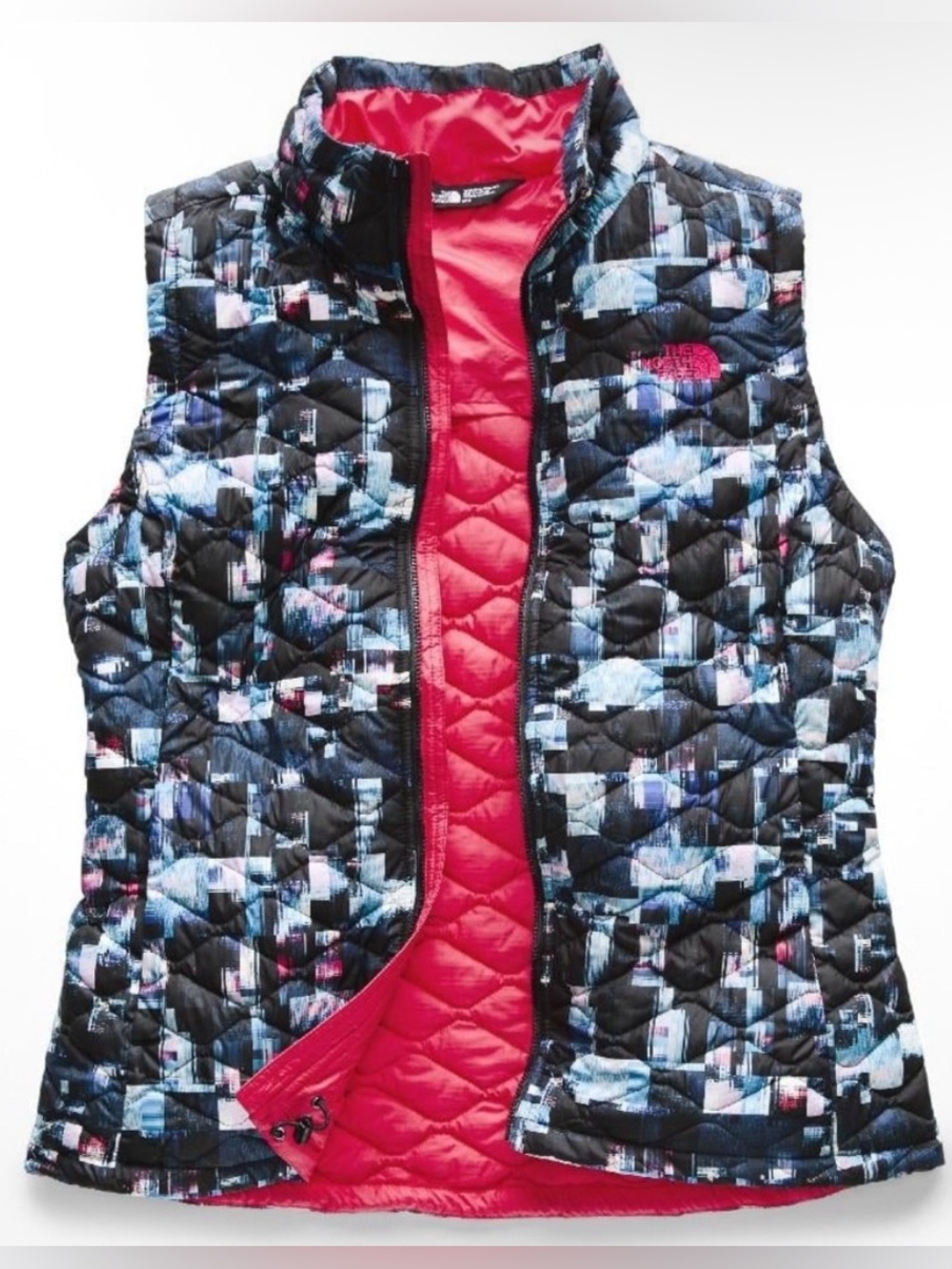 The North Face Womens Small ThermoBall Quilted Vest Multi Glitch Print Slim Fit